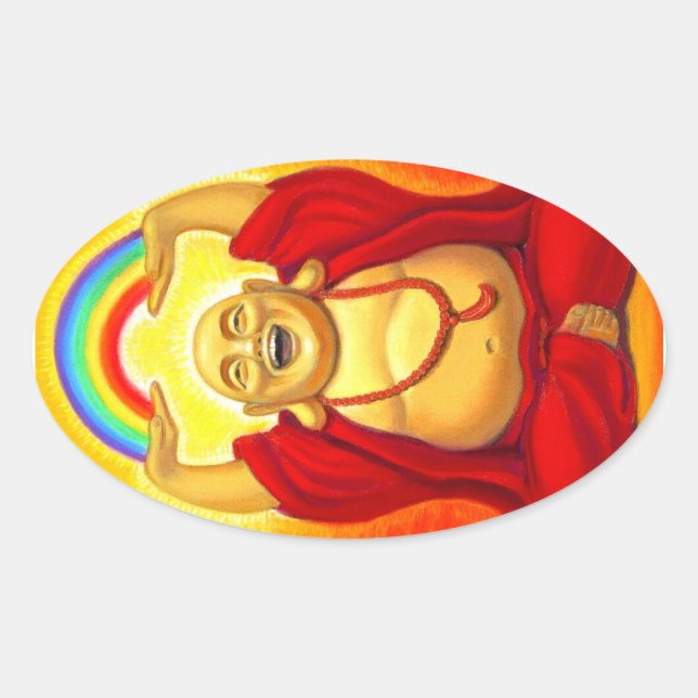 Sticker ovale Bouddha Arc-en-ciel riant (Devant)