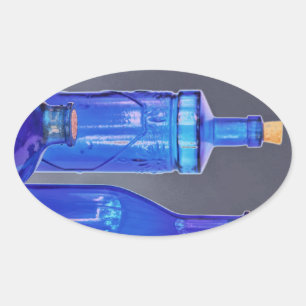 Sticker Ovale Bouteilles en verre bleu