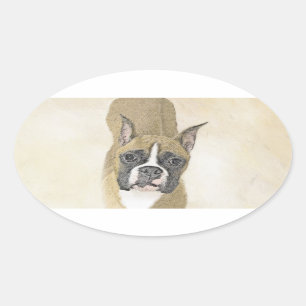 Sticker Ovale Boxer Peinture - Cute Original Chien Art