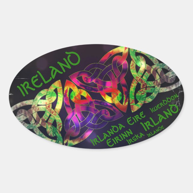 Sticker Ovale Brodeurs, Irlande, noeuds celtiques, couleurs (Devant)