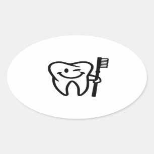 Sticker Ovale Brosse à dents heureuse de dent