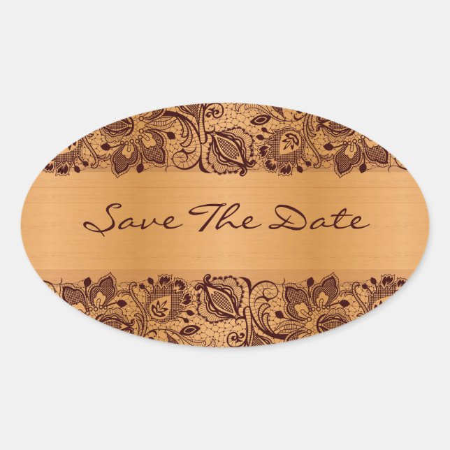 Sticker Ovale Brown Dentelle Blond Grain De Bois Enregistrer La  (Devant)
