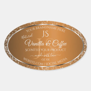 Sticker Ovale Brown doré avec initiales Parties scintillant Étiq