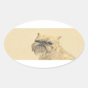Sticker Ovale Bruxelles Griffon Peinture - Cute Original Chien A