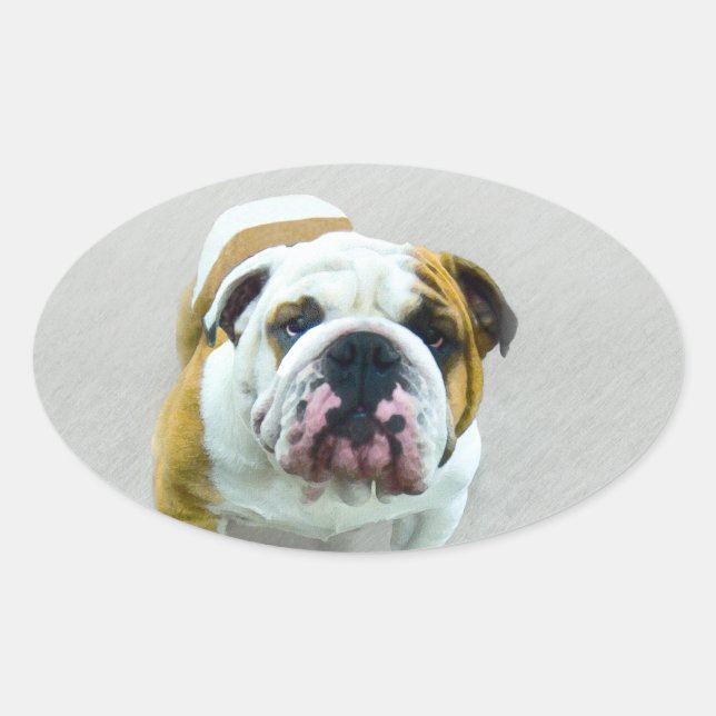 Sticker Ovale Bulldog Painting - Joli art original chien (Devant)