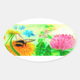 Sticker Ovale Bumblebee sur le pandelion
