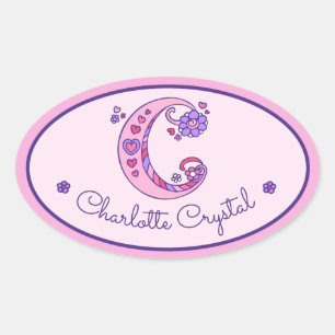 Sticker Ovale C lettre monogramme nom personnalisé id autocollan