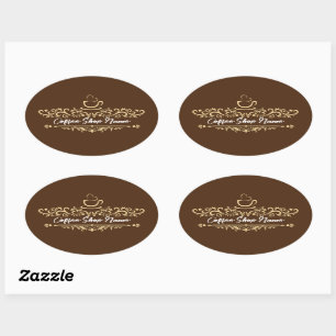 Sticker Ovale Café moderne café accueil Personnaliser le nom