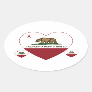 Sticker Ovale Californie Né et élevé coeur