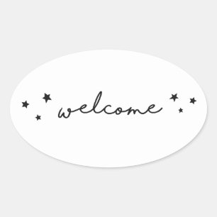 Sticker Ovale Calligraphie de bienvenue noir et blanc moderne si