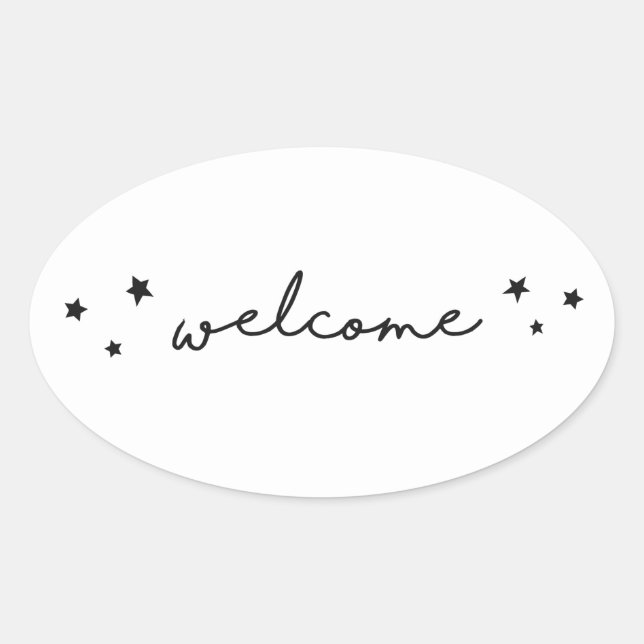 Sticker Ovale Calligraphie de bienvenue noir et blanc. Simple mo (Devant)