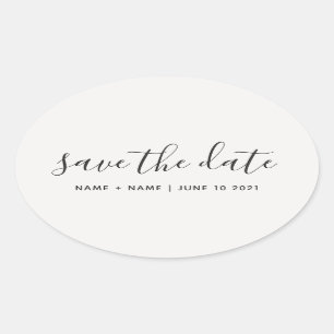 Sticker Ovale Calligraphie Enregistrer le Faire-part Mariage dat