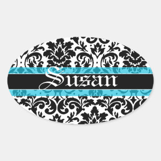 Sticker Ovale Calligraphie nom art damask motif