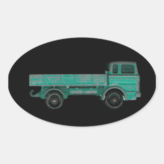 Sticker Ovale Camion de jouets photo vintage plat pour les mover