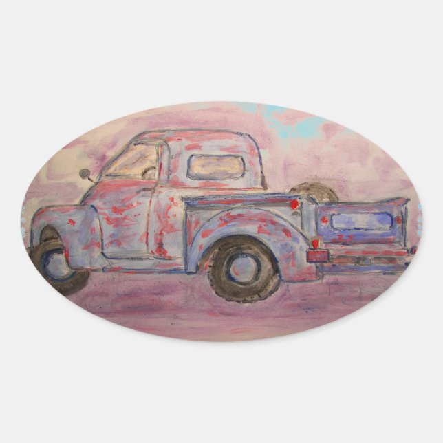 Sticker Ovale camion de patine bleue antique (Devant)