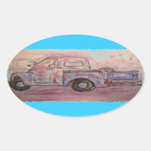 Sticker Ovale camion de patine bleue antique