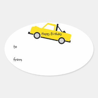 Sticker Ovale Camion de ramassage jaune