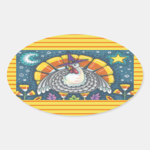 STICKER OVALE CANDY CORN TURKEY, FEUILLE DE BILLETS