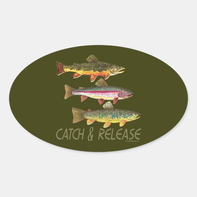 Sticker Ovale Captures et rejets de truites (Devant)