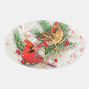 Sticker Ovale Cardinaux Noël en couple