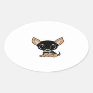 Sticker Ovale caricature chihuahua noir et tan