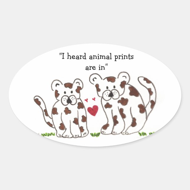 Sticker Ovale Caricature léopards avec de mignons mots (Devant)