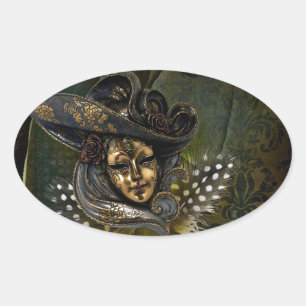 Sticker ovale Carnival Masque Vert Damas