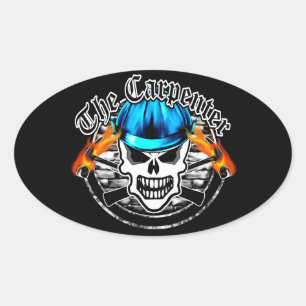 Sticker Ovale Carpenter crâne et Casquette dur bleu