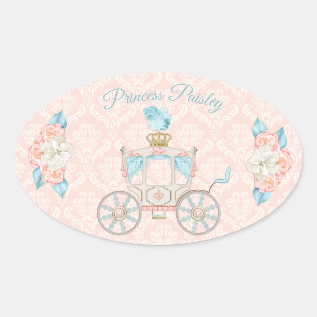 Sticker Ovale Carrosse de princesse de conte de fées Roses Fardé (Devant)