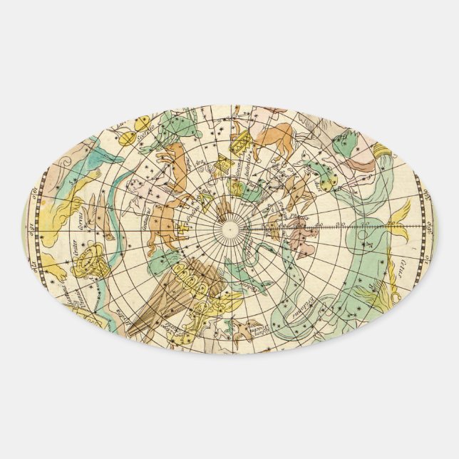 Sticker Ovale Carte de l'étoile du ciel sud et de la configurati (Devant)
