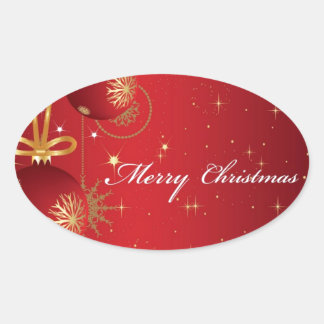 Sticker Ovale Carte de Noël Joyeux Rouge