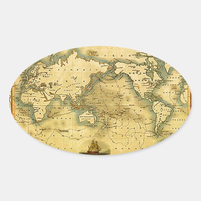 Sticker Ovale Carte du monde antique (Devant)