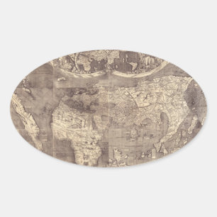 Sticker Ovale Carte du monde Martin Waldseemuller 1507