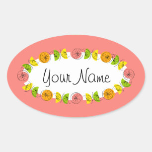 Sticker Ovale Carton rouge cercle rose Nom autour