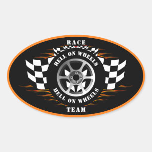 Sticker Ovale Casque de voiture de course Hell On Wheels