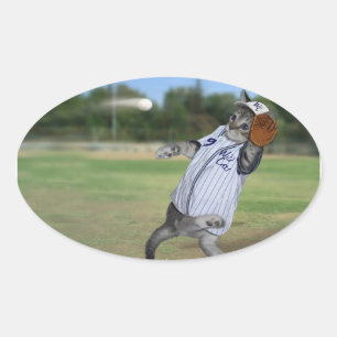 Sticker Ovale Catcher de chats en plein champ !
