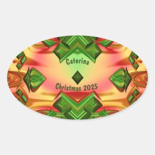 Sticker Ovale CATERINA ~ NOËL 2024 Vert Rouge Jaune ~