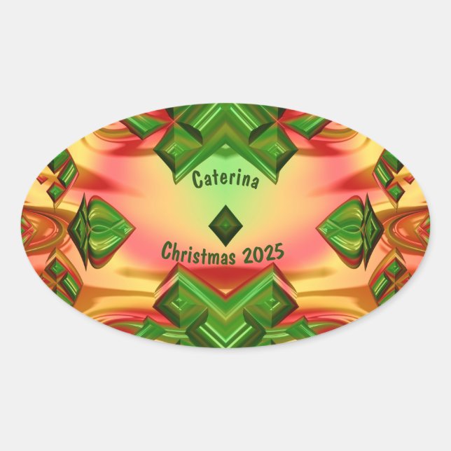 Sticker Ovale CATERINA ~ NOËL 2024 Vert Rouge Jaune ~ (Devant)