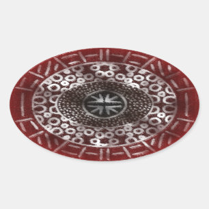 Sticker Ovale Cercles concentrés Tribal africain Imprimer rouge