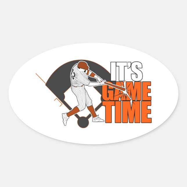 Sticker Ovale C'est l'heure du jeu - Baseball (Orange) (Devant)