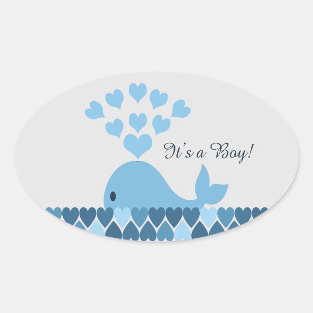 Sticker Ovale C'est un garçon ! Baleine mignonne (Devant)