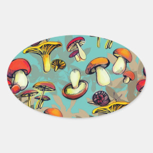 Sticker Ovale Champignons sauvages
