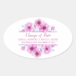 Sticker Ovale Changement de date anemone rose mariage carte repo