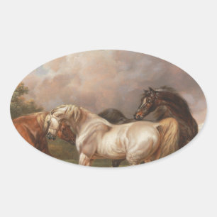 Sticker Ovale Charles Towne Art Peinture Huile Chevaux Destiny