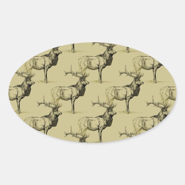 Sticker Ovale Chasseurs d'élans de taureau Faune Grosse chasse d (Devant)