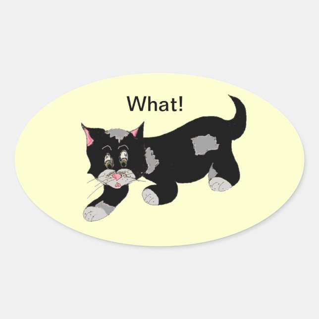 Sticker Ovale Chat cool avec dire (Devant)