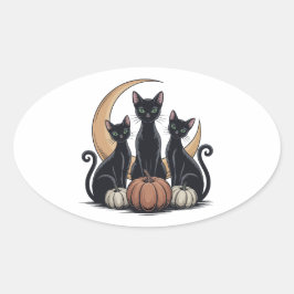 Sticker Ovale Chats noirs Citrouille Lune Whimsigothique Hallowe