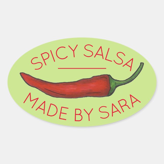 Sticker Ovale Chaud Rouge Chili Poivre épicé Salsa Maison Fabriq (Devant)