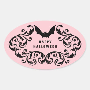 Sticker Ovale Chauffage rose Damas chauves-souris et araignée Ha