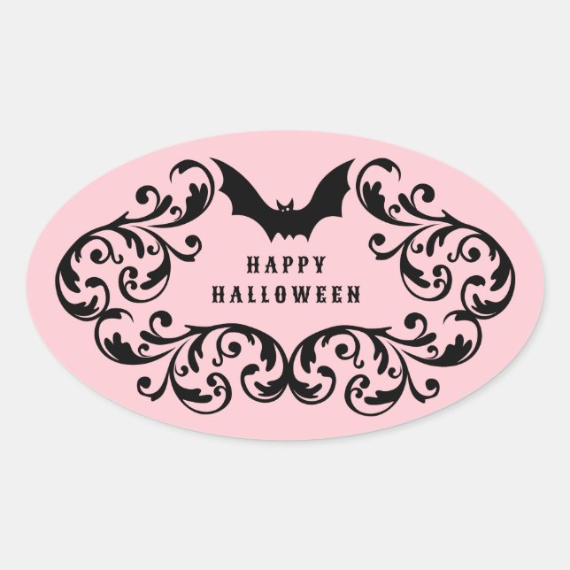 Sticker Ovale Chauffage rose Damas chauves-souris et araignée Ha (Devant)